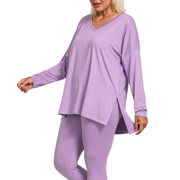 V‑Neck Long‑Sleeve Loungewear Leggings Set – Buttery Soft Brushed DTY Microfiber - Picture 4 of 5